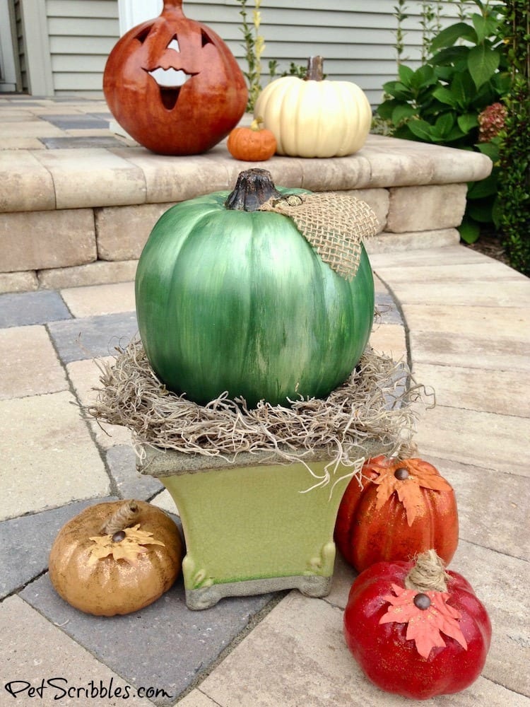 DIY Mercury Glass Pumpkin tutorial using three colors of metallic paint!