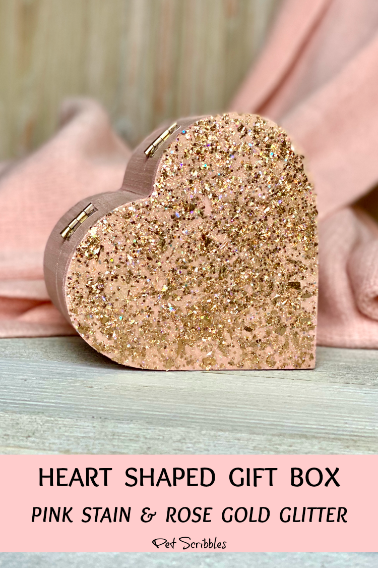 Heart Shaped Gift Box with Pink Stain and Glitter Paint - Garden