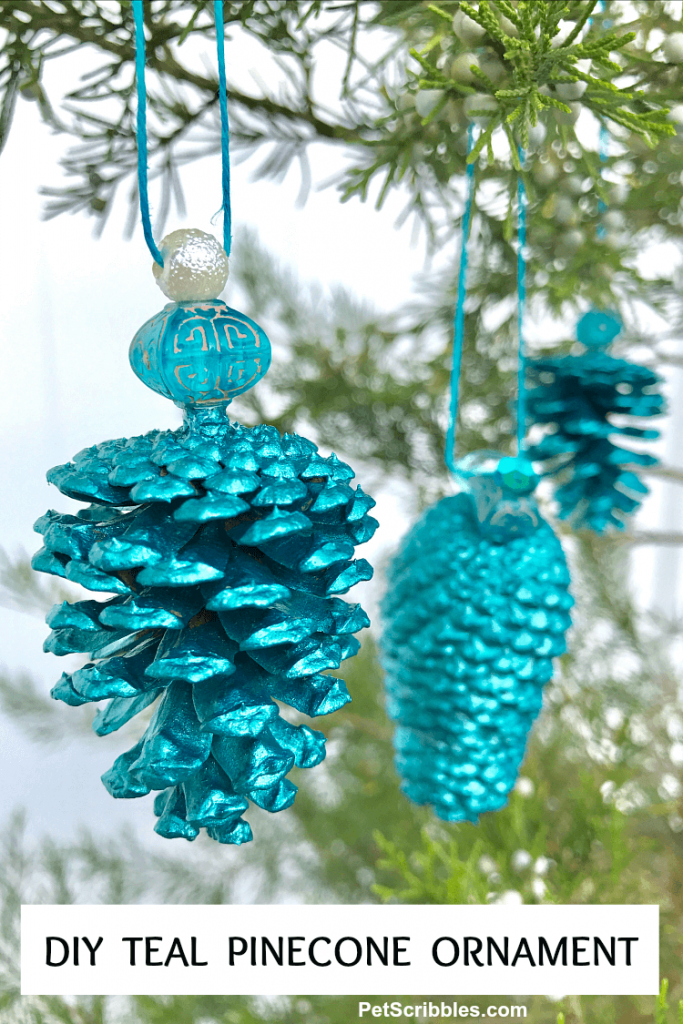 Stunning Teal Pinecone Ornament - Garden Sanity by Pet Scribbles